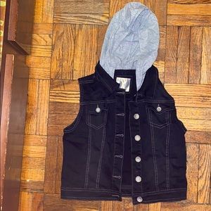 Black denim hooded Justice vest